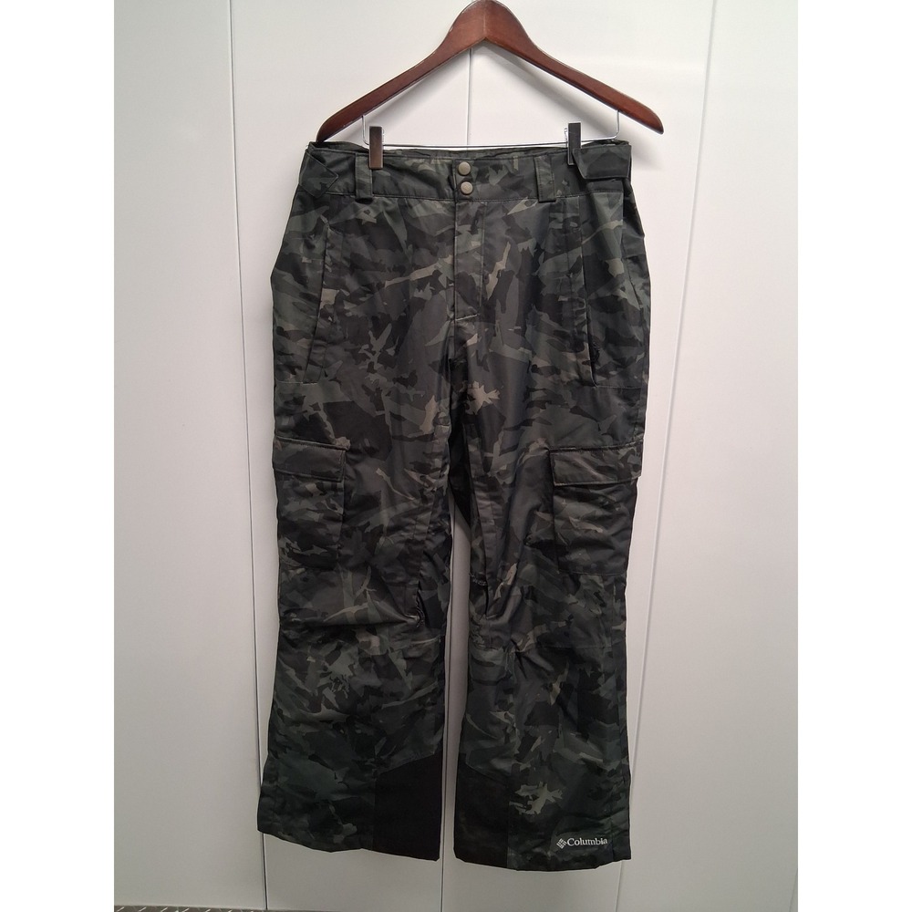 Columbia Mens Camo Snow Pants Green Grey Cargo Insulated Ski Snowboard Large